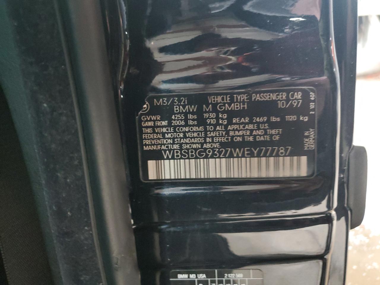 1998 BMW M3 VIN 476661357WEY77787 Copart auction photo, rear end damage thumbnail 12