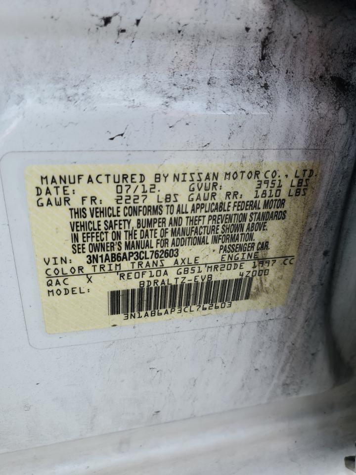 2012 Nissan Sentra VIN 3N1AB6AP3CL762603 Copart auction photo, all over damage thumbnail 12