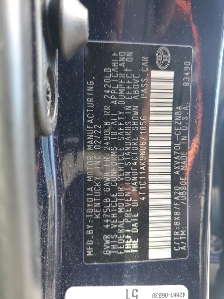 2022 Toyota Camry VIN 4T1C11AK9NU671856 Copart auction photo, minor dent/scratches damage thumbnail 12
