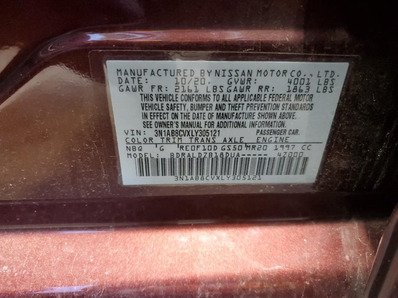 2020 Nissan Sentra VIN 3N1AB8CVXLY305121 Copart auction photo, front end / side damage thumbnail 12