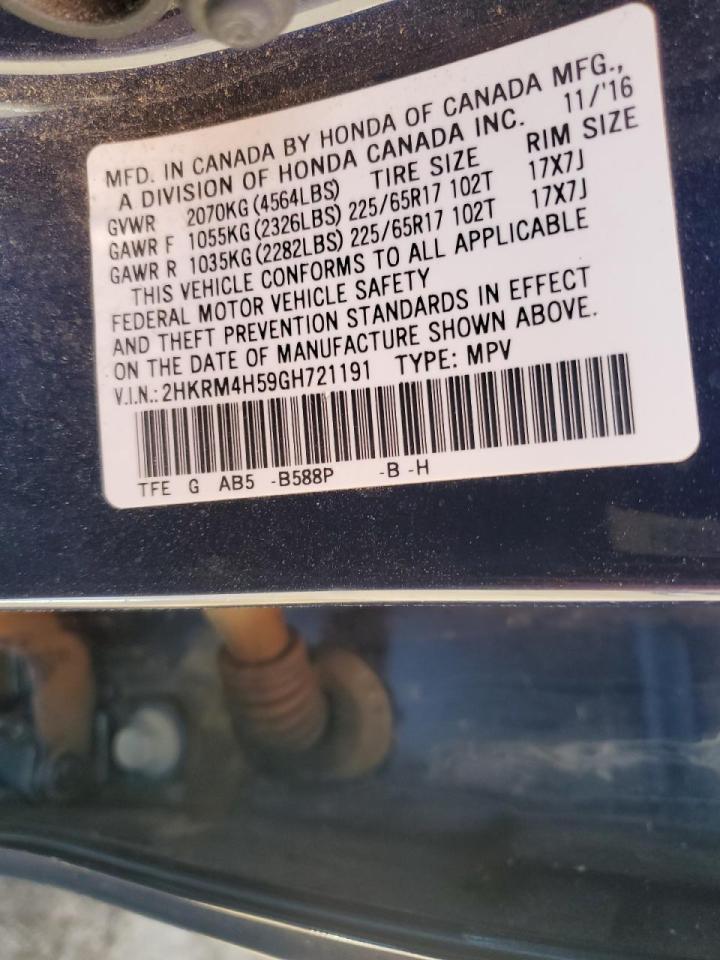 2016 Honda CR-V VIN 2HKRM4H59GH721191 Copart auction photo, front end / rear end damage thumbnail 13