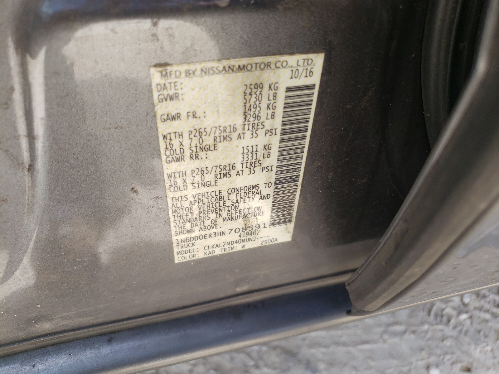 2017 Nissan Navara (Frontier) VIN 1N6DD0ER3HN708591 Copart auction photo, front end / side damage thumbnail 10