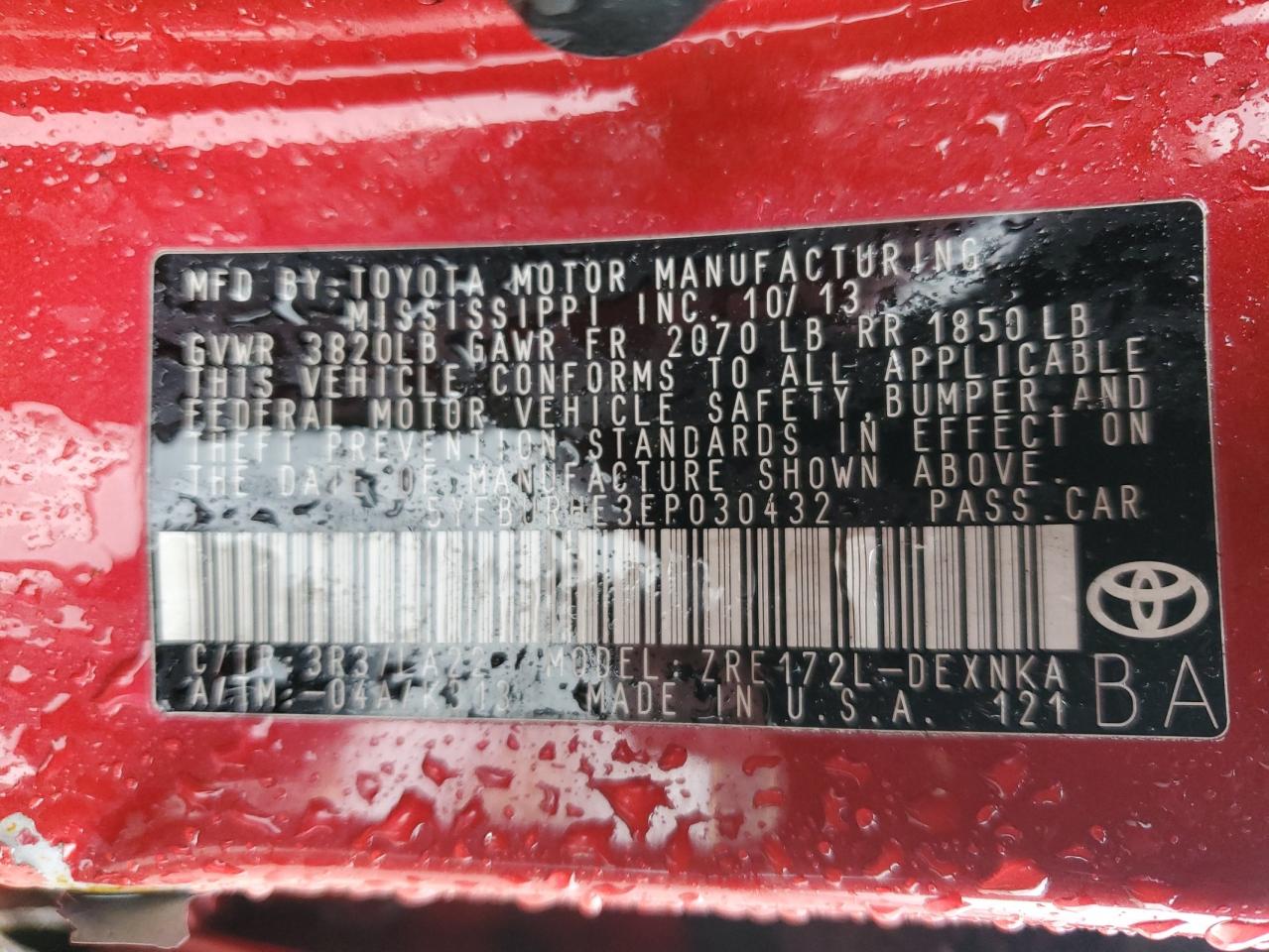 2014 Toyota Corolla VIN 5YFBURHE3EP030432 Copart auction photo, all over damage thumbnail 13