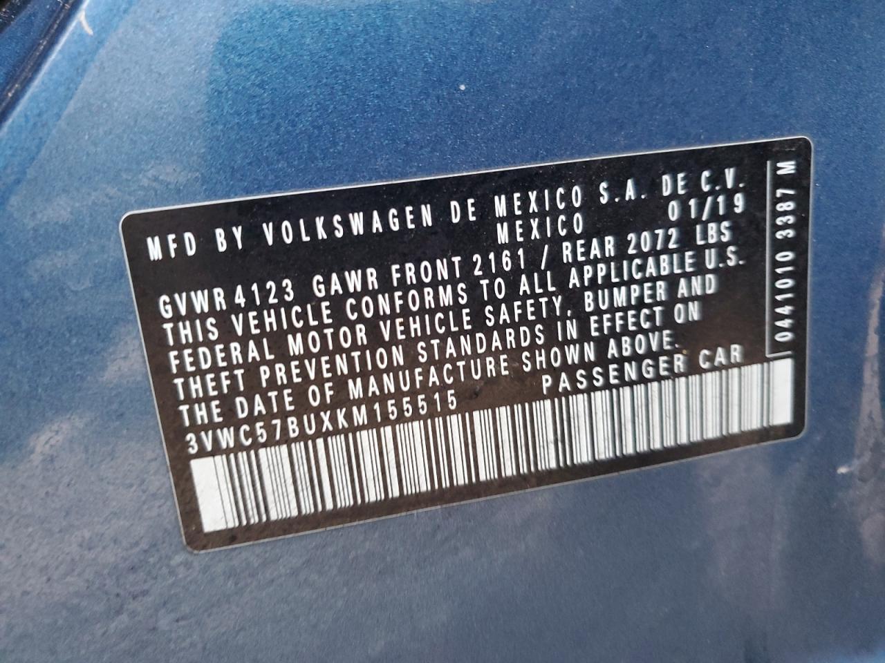 2019 Volkswagen Jetta VIN 3VWC57BUXKM155515 Copart auction photo, front end damage thumbnail 13