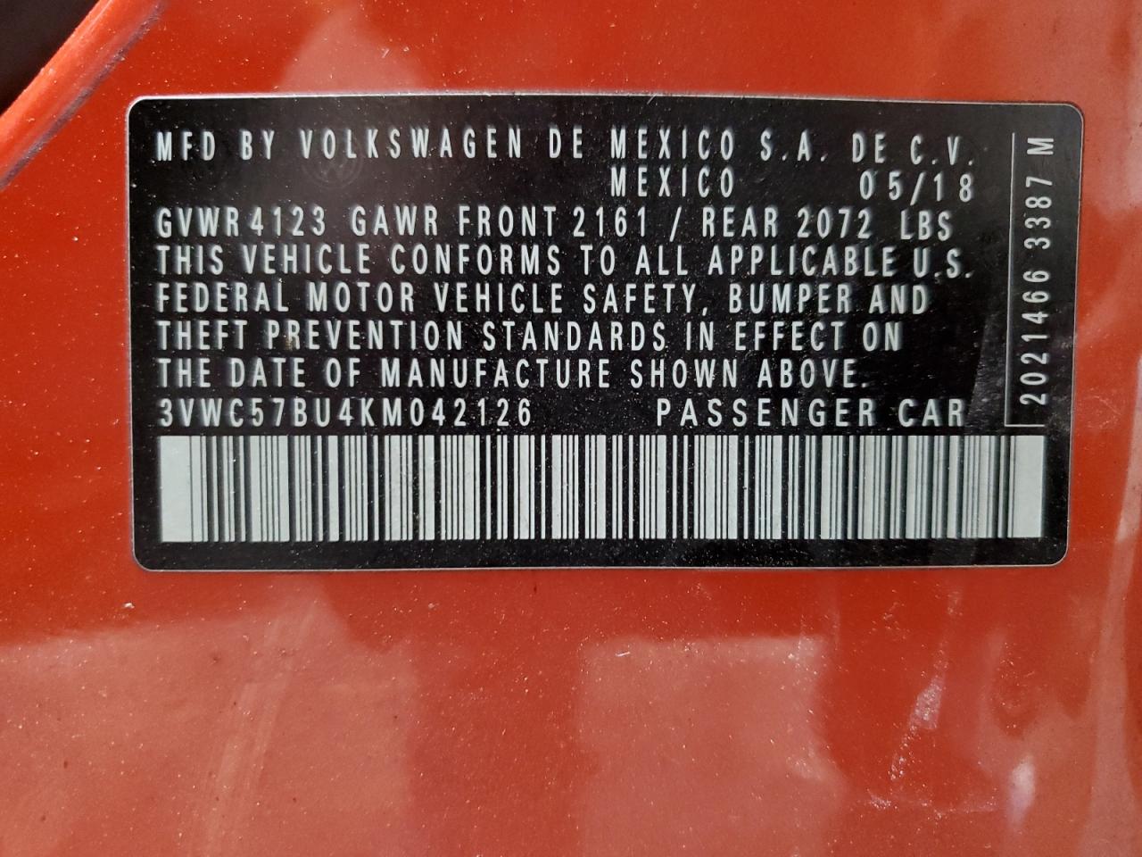 2019 Volkswagen Jetta VIN 3VWC57BU4KM042126 Copart auction photo, side damage thumbnail 12