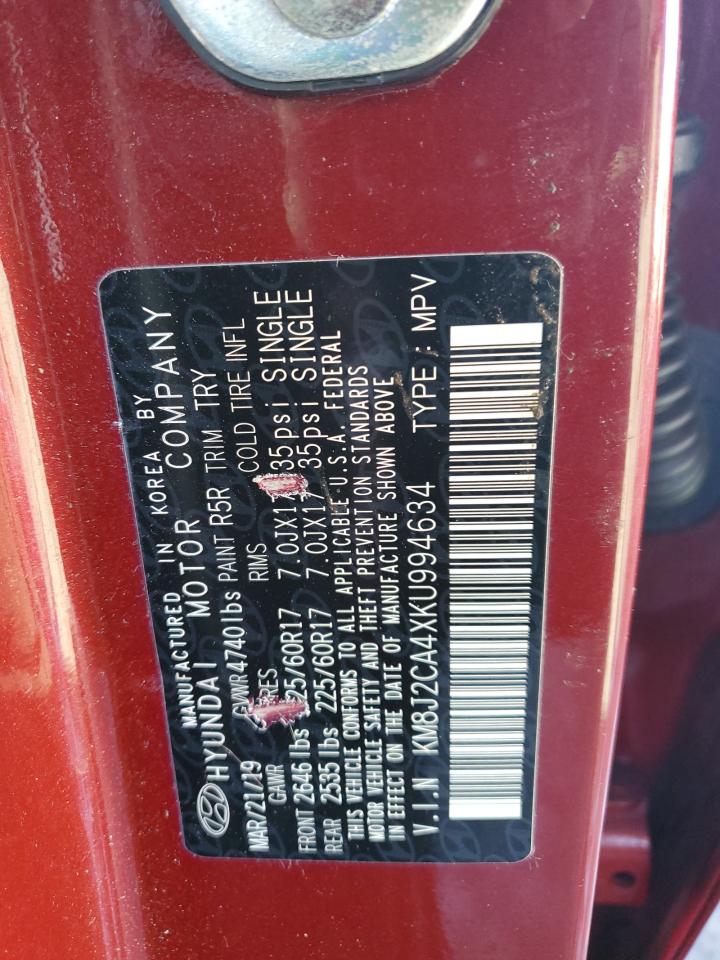 2019 Hyundai Tucson VIN KM8J2CA4XKU994634 Copart auction photo, front end / side damage thumbnail 14