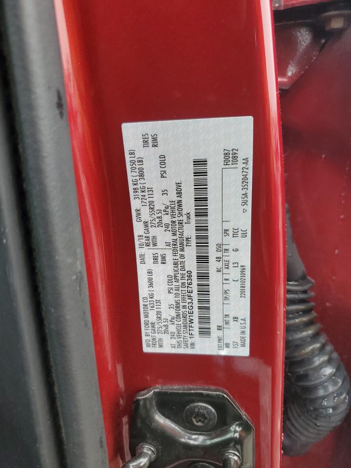 2018 Ford F-150 VIN 1FTFW1EG3JFE76360 Copart auction photo, front end damage thumbnail 12