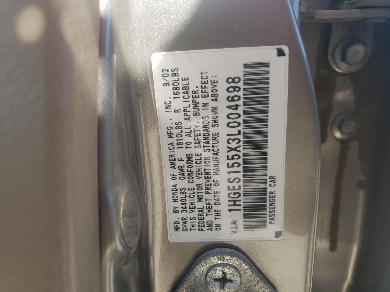2003 Honda Civic VIN 1HGES155X3L004698 Copart auction photo, all over damage thumbnail 12