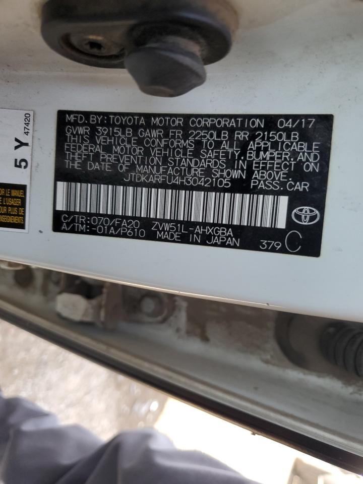 2017 Toyota Prius VIN JTDKARFU4H3042105 Copart auction photo, front end damage thumbnail 12