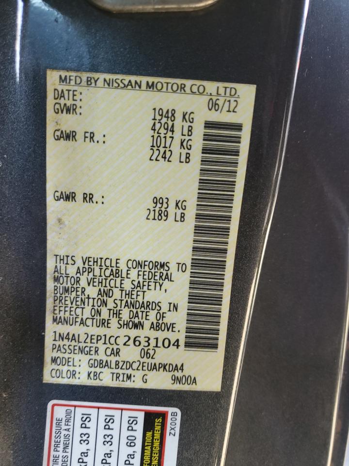 2012 Nissan Altima VIN 1N4AL2EP1CC263104 Copart auction photo, front end / all over damage thumbnail 13
