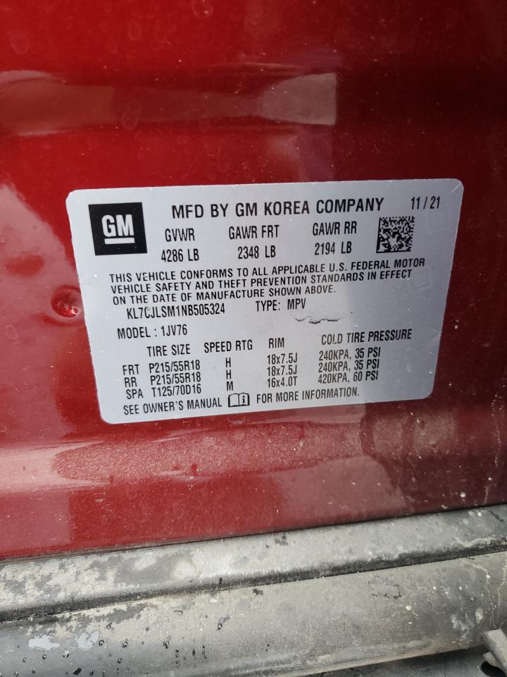 2022 Chevrolet Trax VIN KL7CJLSM1NB505324 Copart auction photo, rear end damage thumbnail 14