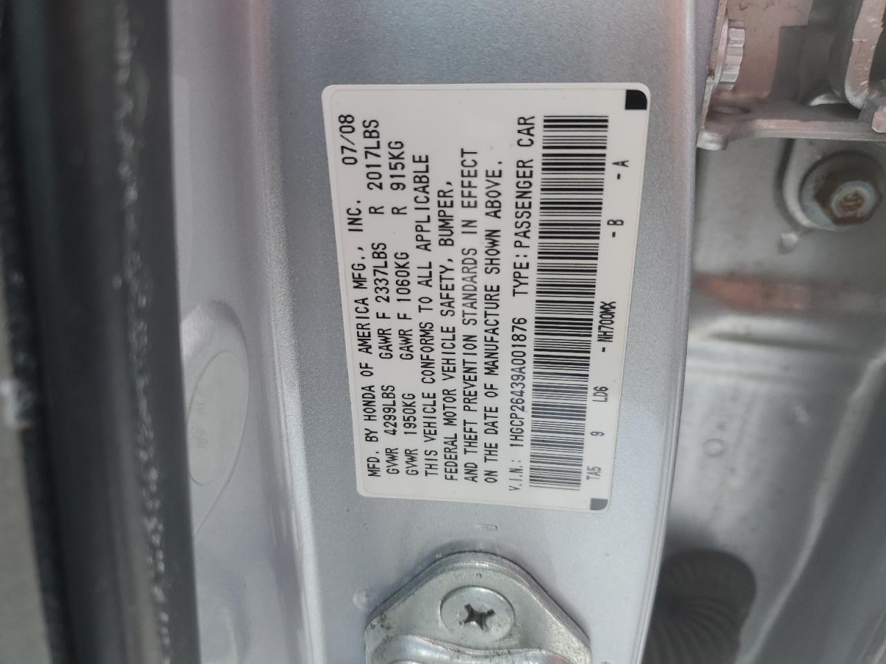 2009 Honda Accord VIN 1HGCP26439A001876 Copart auction photo, front end / minor dent/scratches damage thumbnail 12