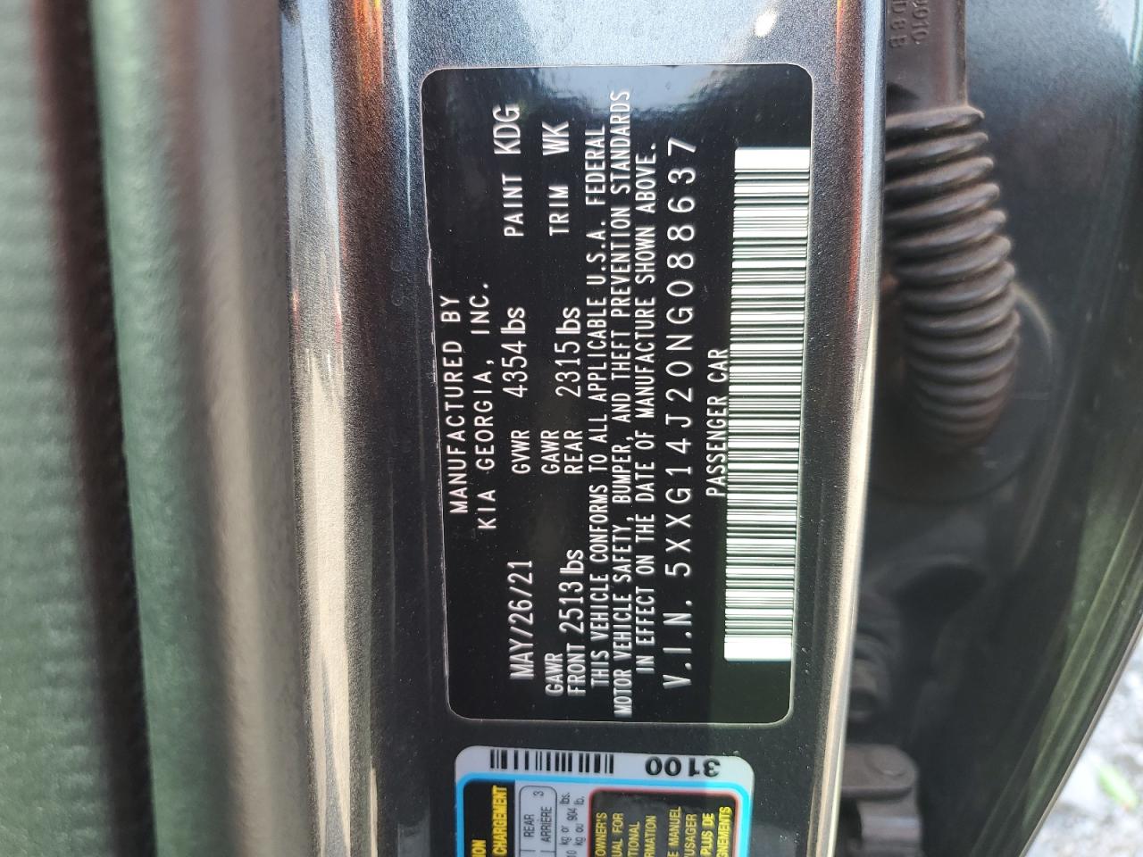 2022 KIA K5 VIN 5XXG14J20NG088637 Copart auction photo, hail / minor dent/scratches damage thumbnail 12