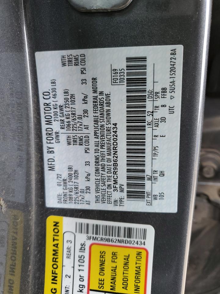 2022 Ford Bronco VIN 3FMCR9B62NRD02434 Copart auction photo, all over damage thumbnail 13