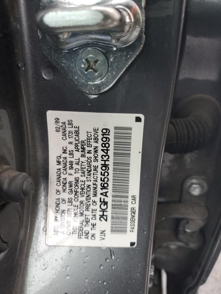 2009 Honda Civic VIN 2HGFA16559H348919 Copart auction photo, rear end damage thumbnail 12