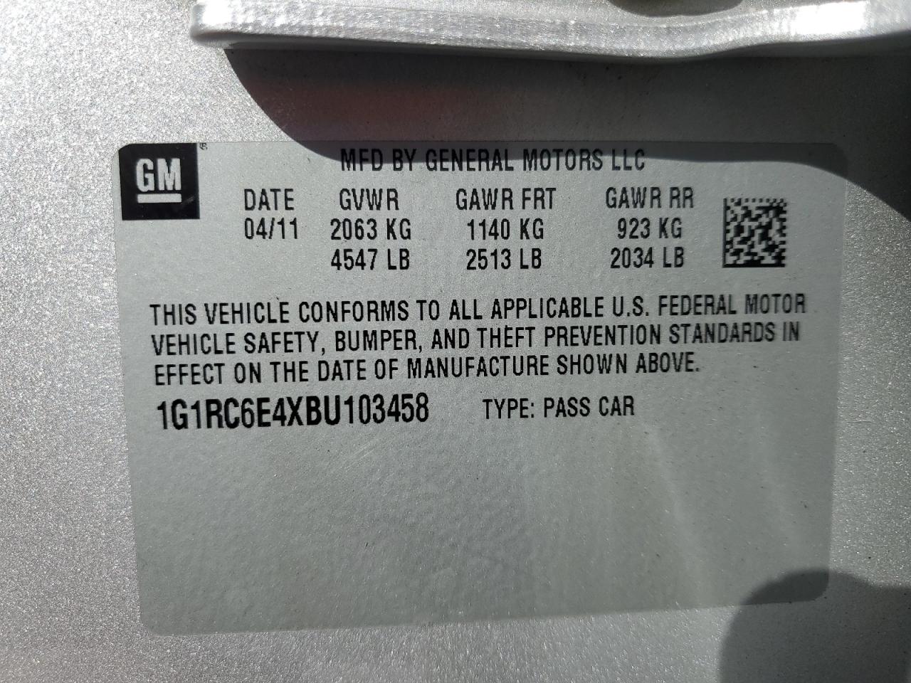 2011 Chevrolet Volt VIN 1G1RC6E4XBU103458 Copart auction photo, mechanical / minor dent/scratches damage thumbnail 12