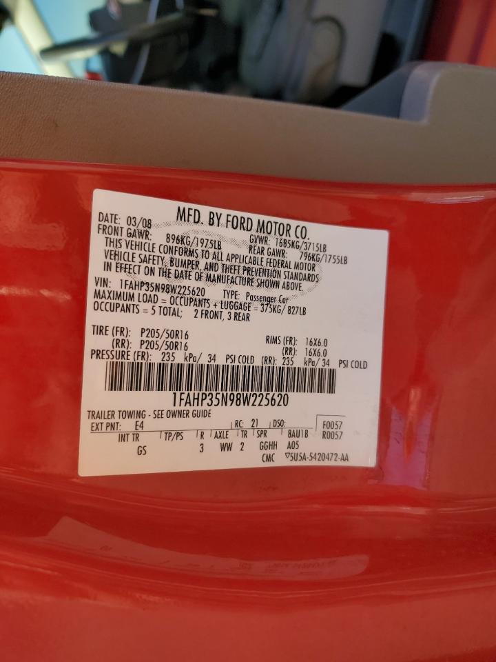 2008 Ford Focus VIN 1FAHP35N98W225620 Copart auction photo, front end damage thumbnail 15