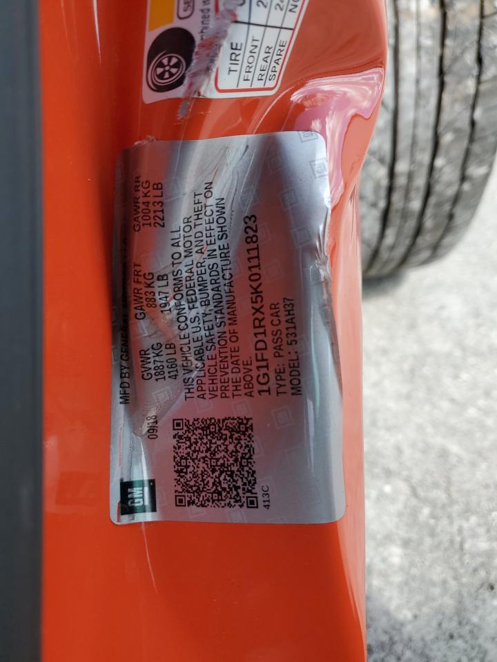 2019 Chevrolet Camaro VIN 1G1FD1RX5K0111823 Copart auction photo, rear end / side damage thumbnail 13
