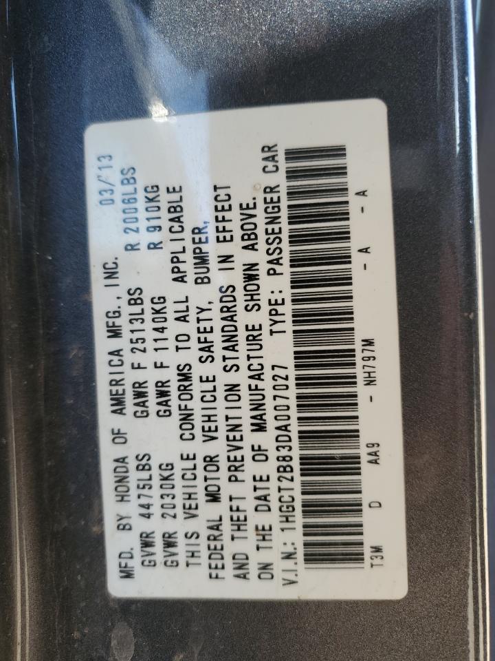 2013 Honda Accord VIN 1HGCT2B83DA007027 Copart auction photo, undercarriage damage thumbnail 14