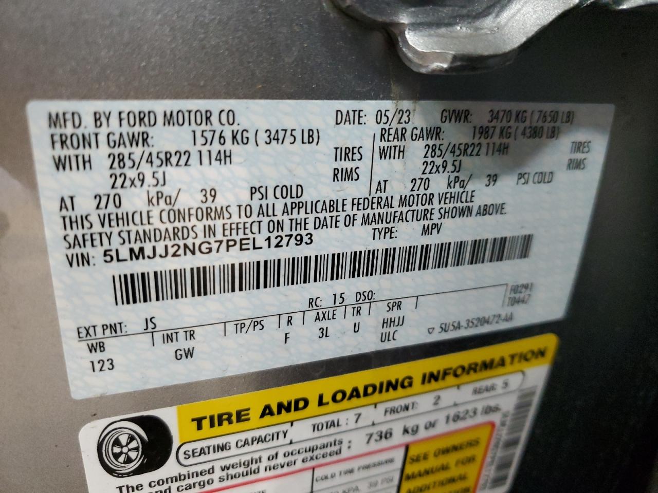 2023 Lincoln Navigator VIN 5LMJJ2NG7PEL12793 Copart auction photo, undercarriage / minor dent/scratches damage thumbnail 13