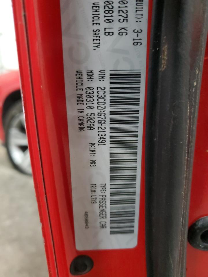 2016 Dodge Challenger VIN 2C3CDZAG7GH213491 Copart auction photo, front end / rear end damage thumbnail 13