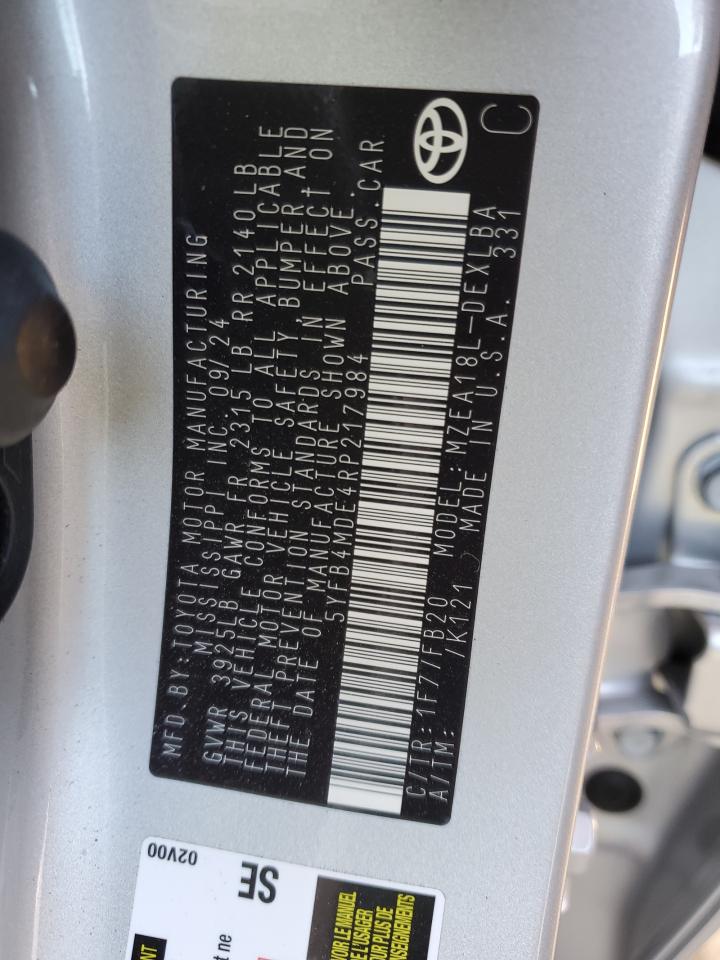 2024 Toyota Corolla VIN 5YFB4MDE4RP217984 Copart auction photo, front end damage thumbnail 14