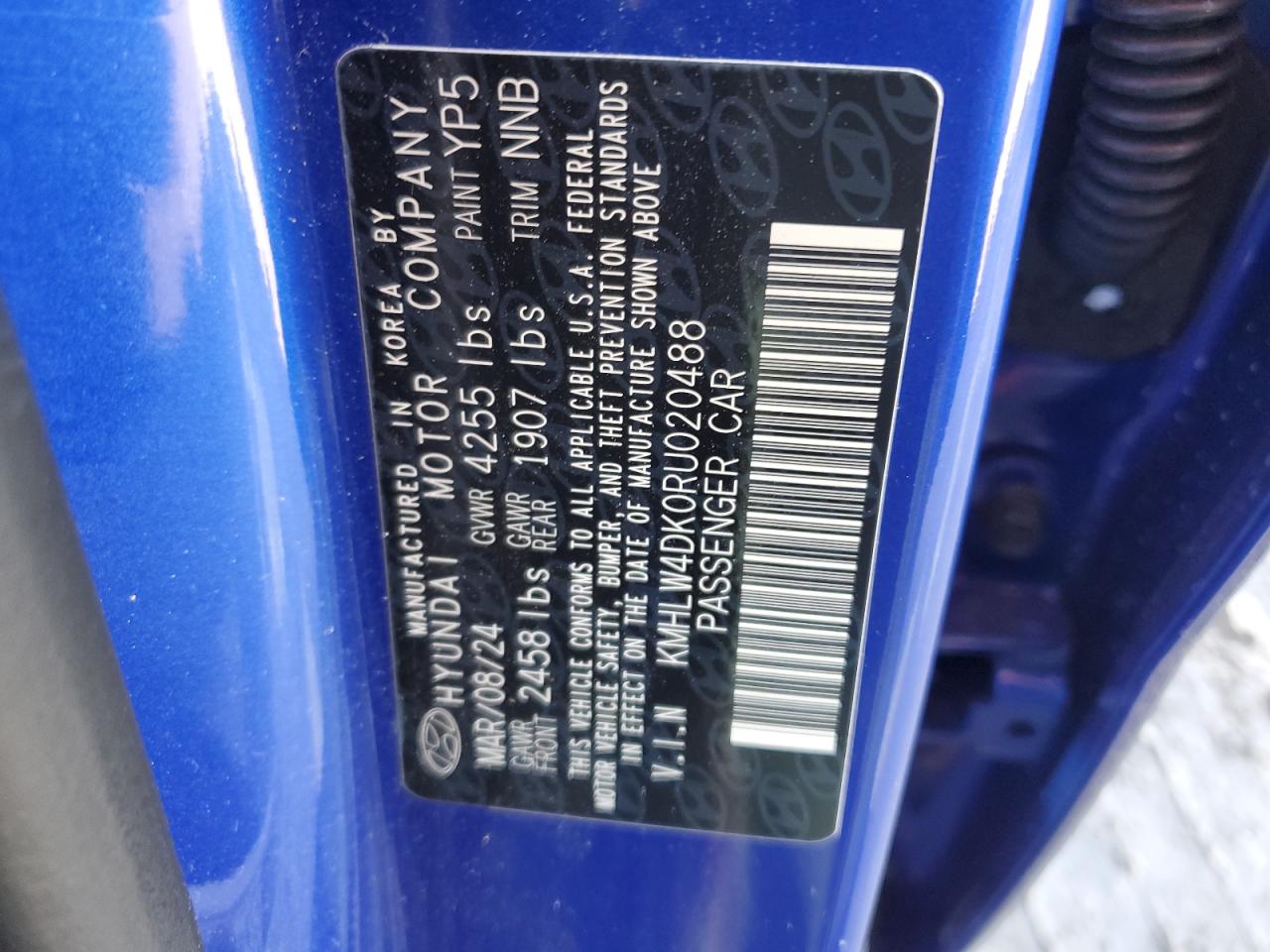 2024 Hyundai Elantra VIN KMHLW4DK0RU020488 Copart auction photo, front end damage thumbnail 12