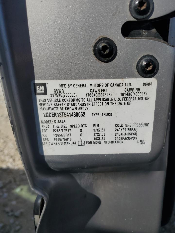 2004 Chevrolet Silverado VIN 2GCEK13T541430662 Copart auction photo, all over damage thumbnail 12