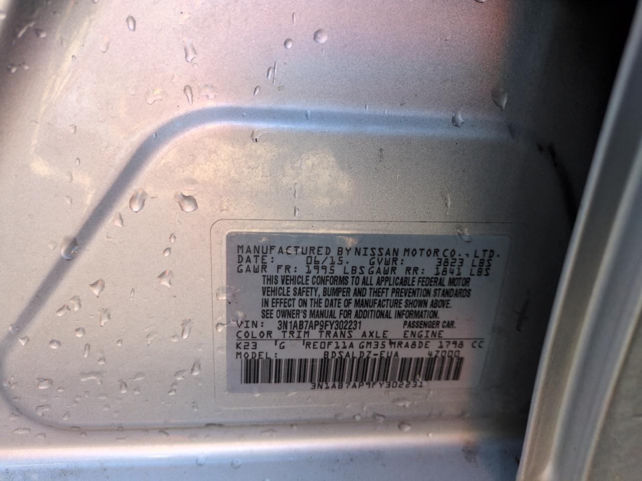 2015 Nissan Sentra VIN 3N1AB7AP9FY302231 Copart auction photo, front end damage thumbnail 13