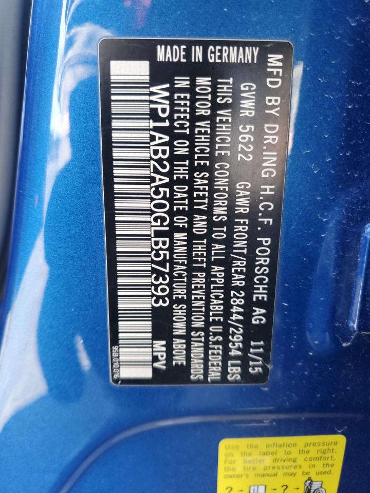 2016 Porsche Macan VIN WP1AB2A50GLB57393 Copart auction photo, front end / side damage thumbnail 13
