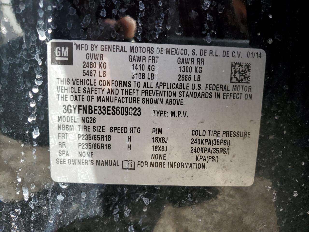 2014 Cadillac SRX VIN 3GYFNBE33ES609023 Copart auction photo, frame damage / front end damage thumbnail 13