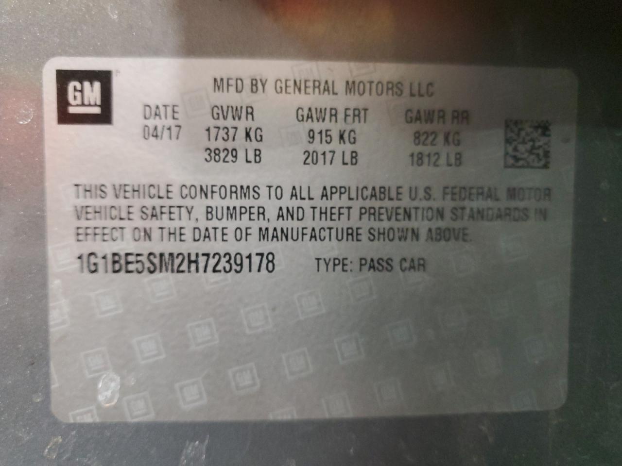 2017 Chevrolet Cruze VIN 1G1BE5SM2H7239178 Copart auction photo, all over damage thumbnail 13