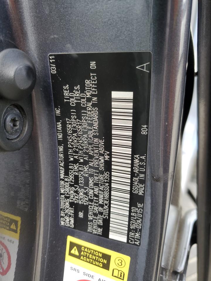 2011 Toyota Highlander VIN 5TDZK3EH8BS041395 Copart auction photo, front end / side damage thumbnail 15