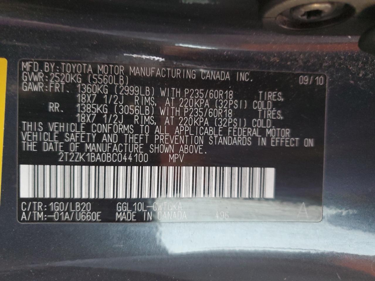2011 Lexus RX VIN 2T2ZK1BA0BC044100 Copart auction photo, front end damage thumbnail 14
