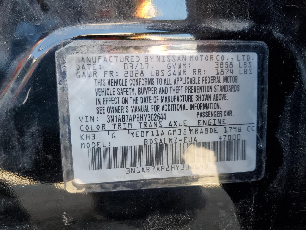 2017 Nissan Sentra VIN 3N1AB7AP8HY302644 Copart auction photo, front end / water/flood damage thumbnail 12