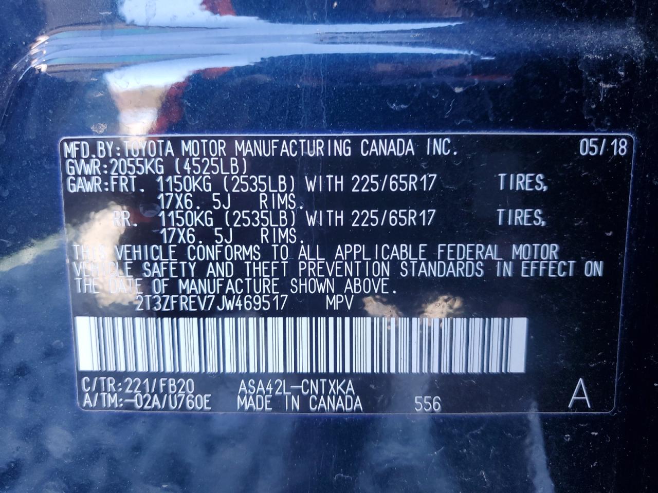 2018 Toyota RAV 4 VIN 2T3ZFREV7JW469517 Copart auction photo, front end damage thumbnail 15