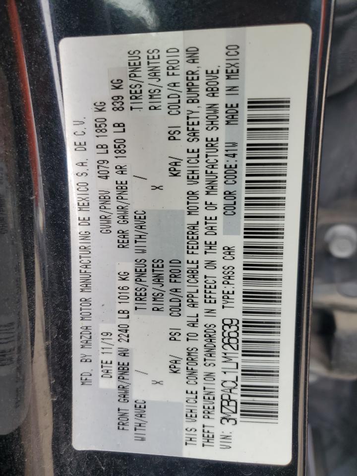 2020 Mazda 3 VIN 3MZBPACL1LM126639 Copart auction photo, rear end damage thumbnail 12