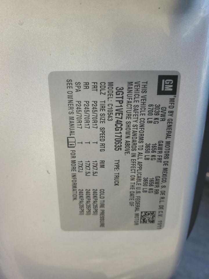 2012 GMC Sierra VIN 3GTP1VE74CG170635 Copart auction photo, front end damage thumbnail 12