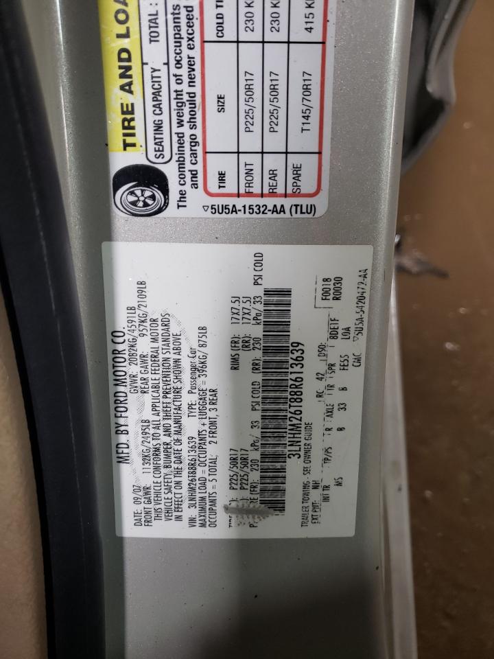 2008 Lincoln MKZ VIN 3LNHM26T88R613639 Copart auction photo, front end damage thumbnail 12