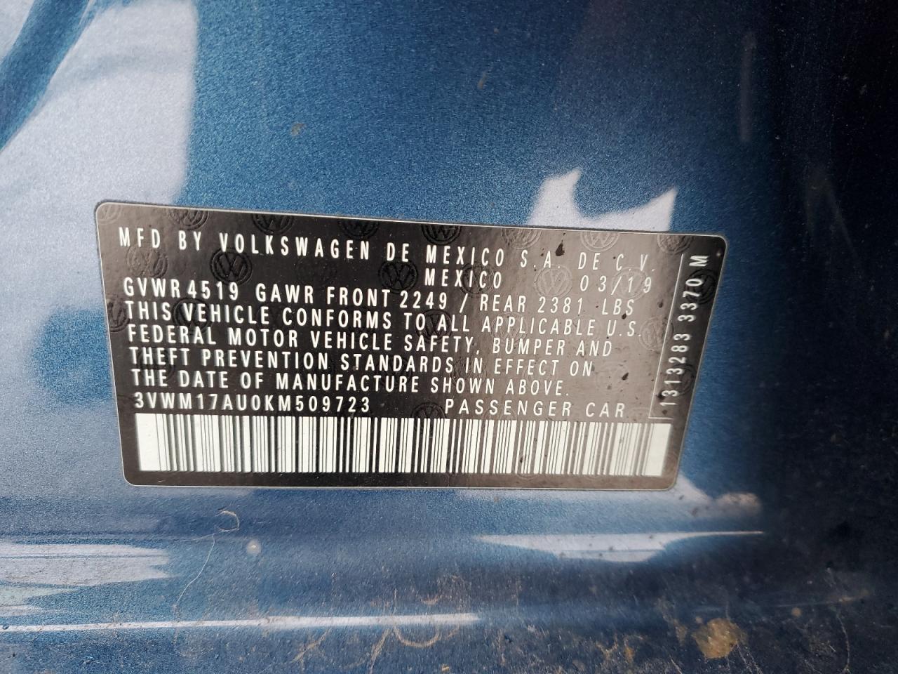 2019 Volkswagen Golf VIN 3VWM17AU0KM509723 Copart auction photo, front end damage thumbnail 14
