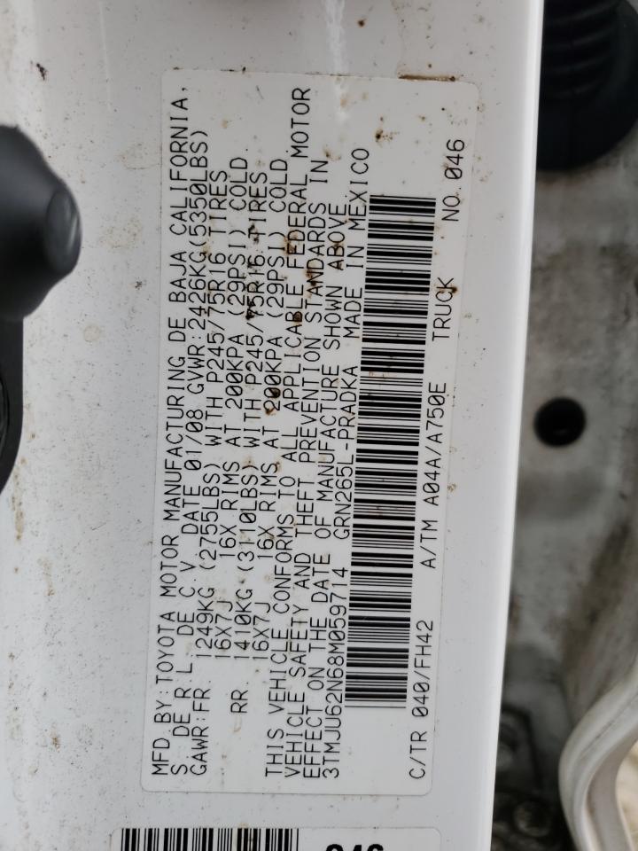 2008 Toyota Tacoma VIN 3TMJU62N68M059714 Copart auction photo, front end damage thumbnail 15