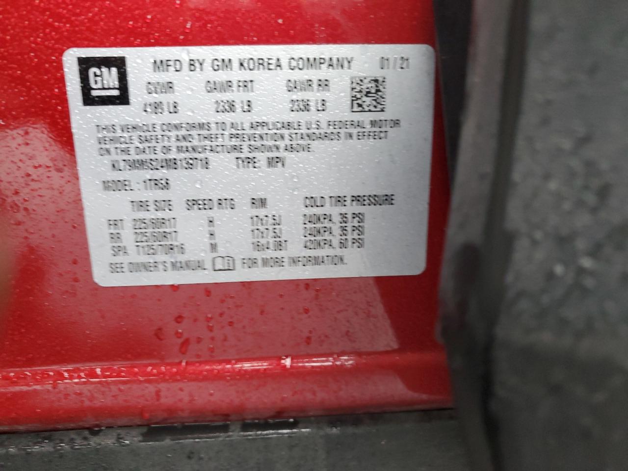 2021 Chevrolet TrailBlazer VIN KL79MMS24MB139718 Copart auction photo, front end damage thumbnail 15