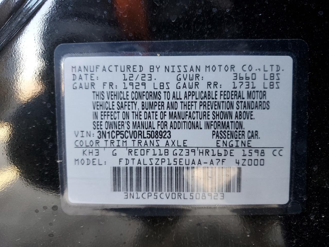 2024 Nissan Kicks VIN 3N1CP5CV0RL508923 Copart auction photo, front end / mechanical damage thumbnail 12