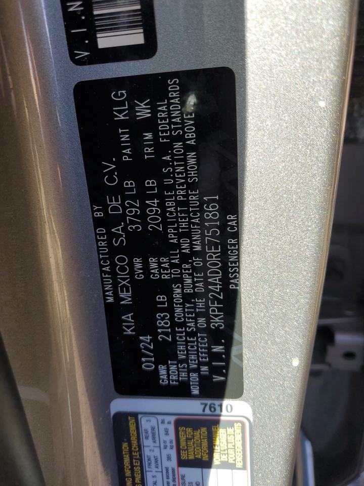 2024 KIA Forte VIN 3KPF24AD0RE751861 Copart auction photo, side damage thumbnail 12