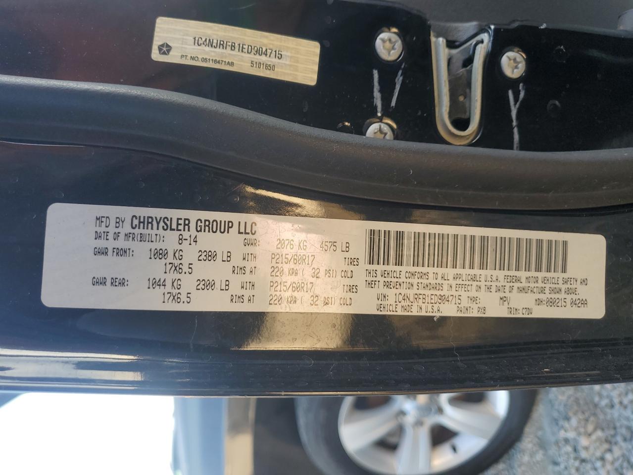 2014 Jeep Liberty (Patriot) VIN 1C4NJRFB1ED904715 Copart auction photo, normal wear damage thumbnail 13