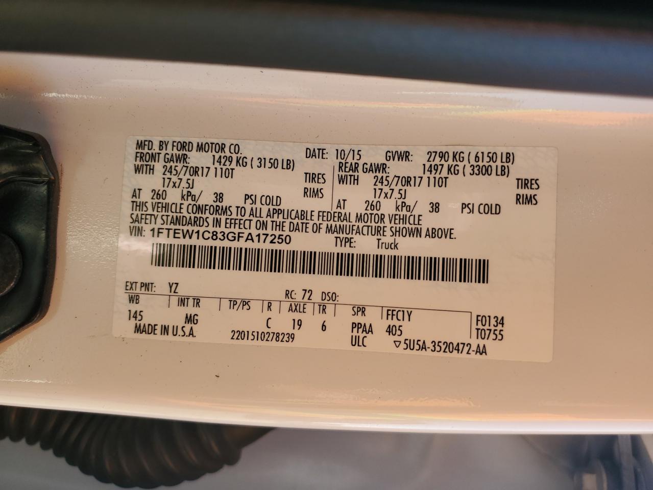 2016 Ford F-150 VIN 1FTEW1C83GFA17250 Copart auction photo, front end damage thumbnail 14