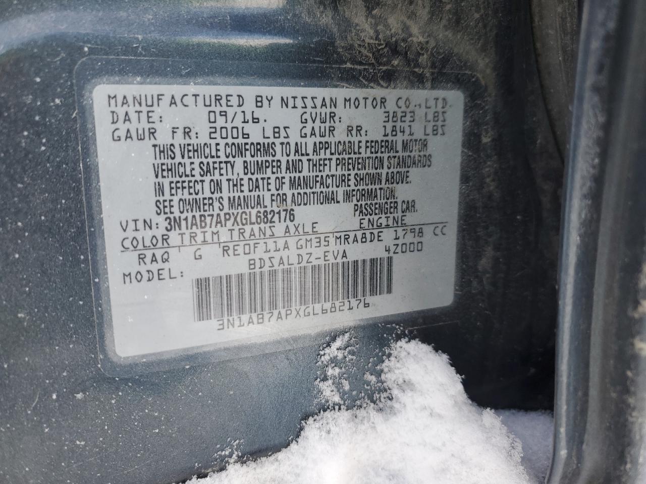 2016 Nissan Sentra VIN 3N1AB7APXGL682176 Copart auction photo, rear end / minor dent/scratches damage thumbnail 13