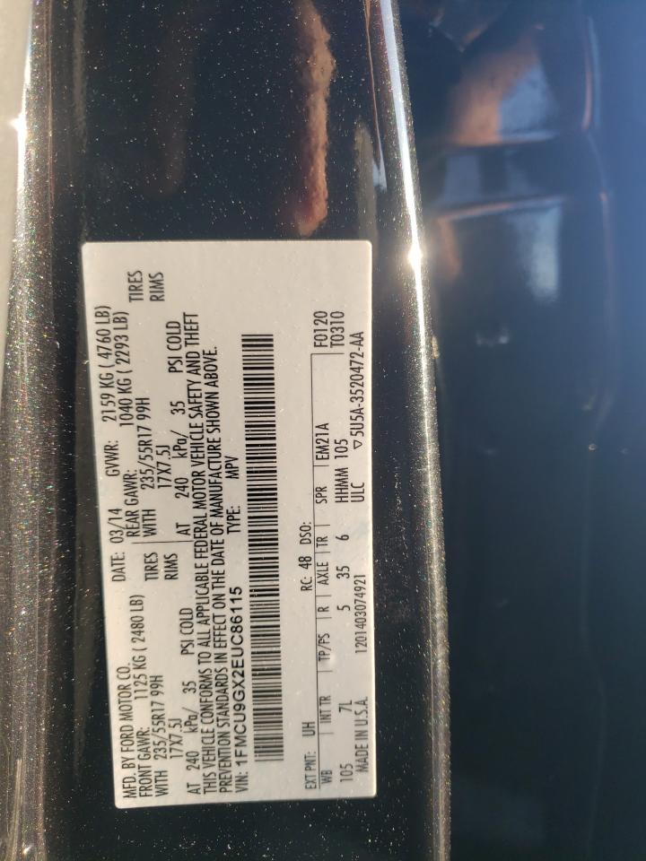 2014 Ford Escape VIN 1FMCU9GX2EUC86115 Copart auction photo, all over damage thumbnail 13