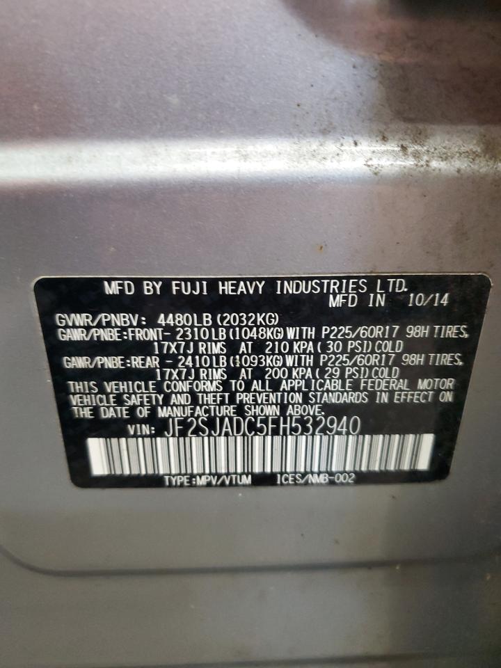 2015 Subaru Forester VIN JF2SJADC5FH532940 Copart auction photo, minor dent/scratches damage thumbnail 13