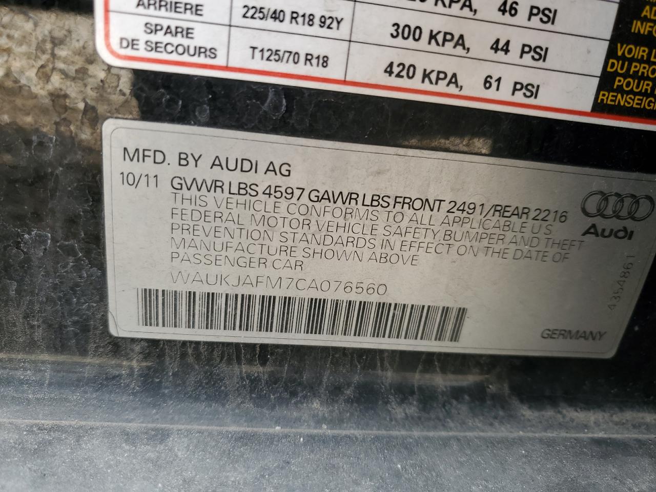 2012 Audi A3 VIN WAUKJAFM7CA076560 Copart auction photo, front end damage thumbnail 12